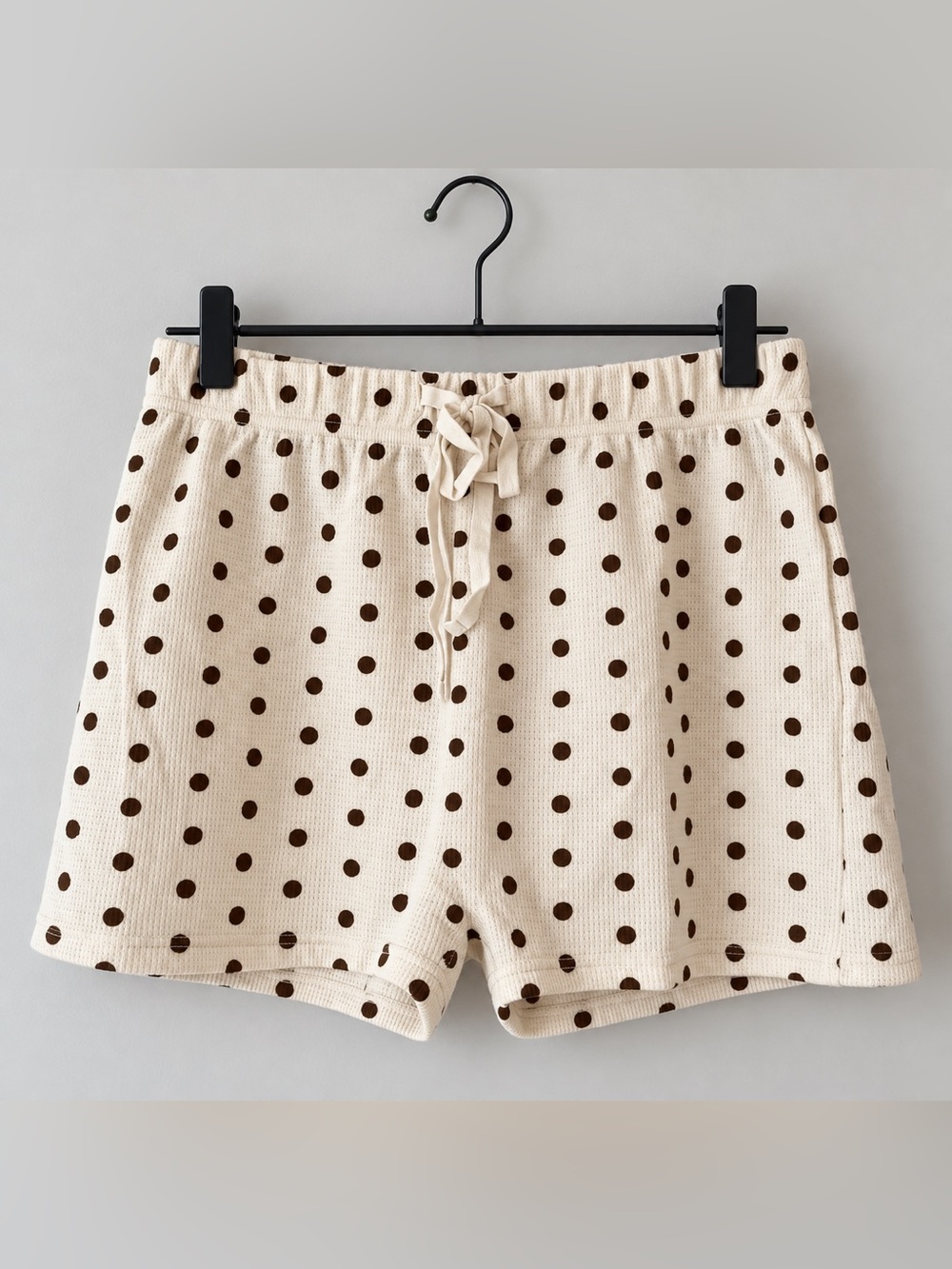 Blu Pepper Cream Brown Dot Waffle Knit Drawstring Shorts NWT M #1880-81